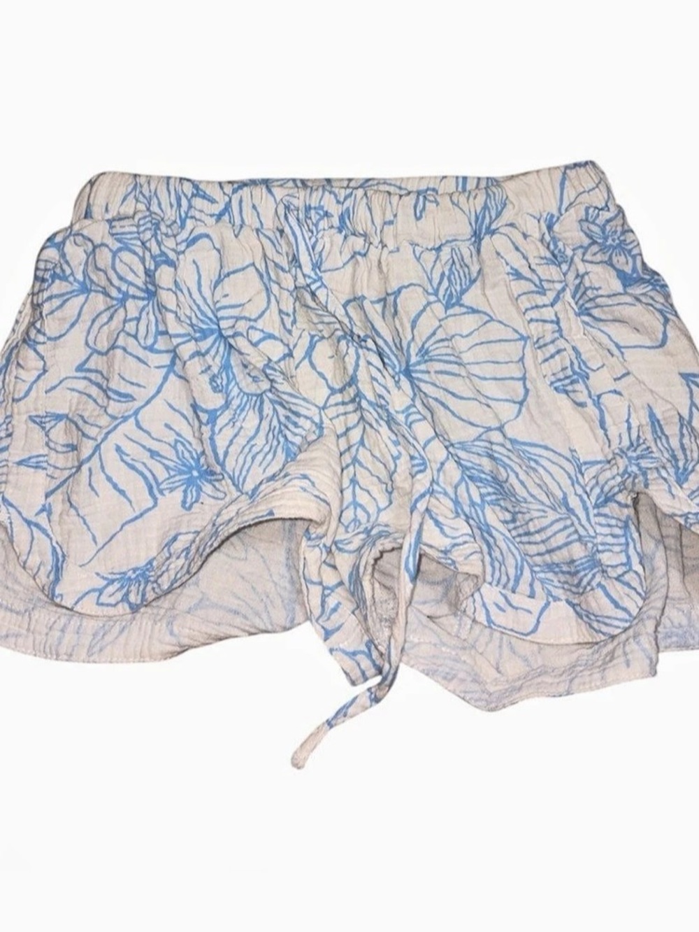 Drive Floral Drawstring Shorts in Blue & Cream